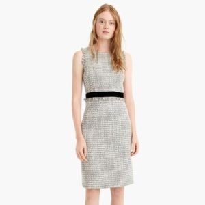 J Crew Metallic Tweed Fringe Velvet Trim Sheath Dress Size 4 Wool Career